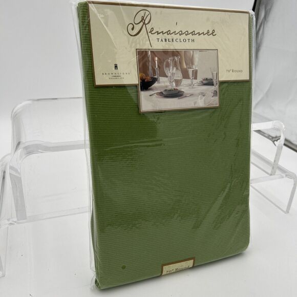 ELRENE HOME FASHIONS 100% POLYESTER Olive Green 70" ROUND TABLECLOTH - NOS - Picture 3 of 10